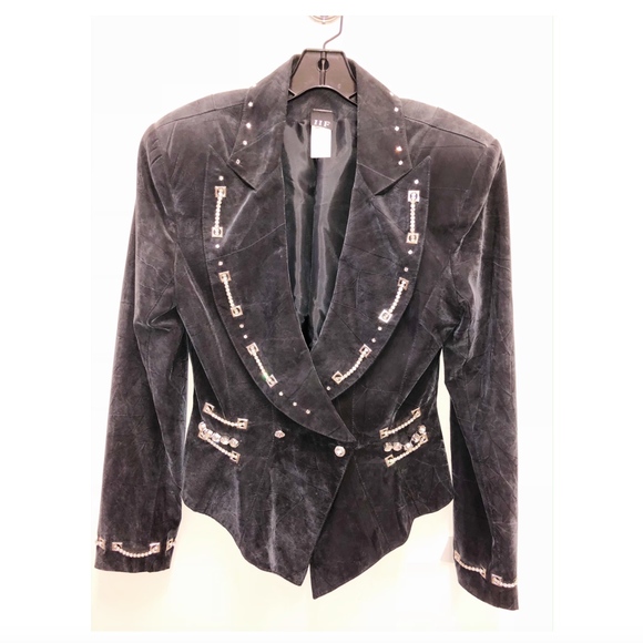 Gorgeous Distressed Black Blazer w/Rhinestone SZ 8 - Picture 1 of 5